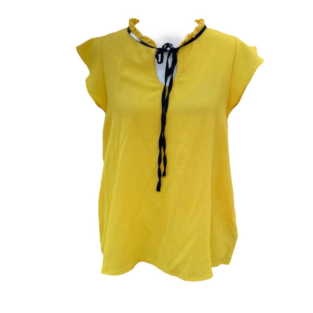 Timing Yellow Girly Dainty Ruffle Bow Flowy Blouse Top